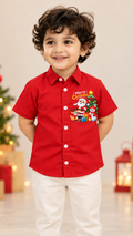 Merry Christmas Santa & Friends Printed Kids Shirt – Red