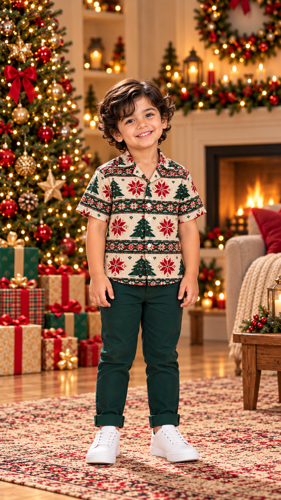 Nordic Christmas Tree & Snowflake Print Matching Father & Son Shirts