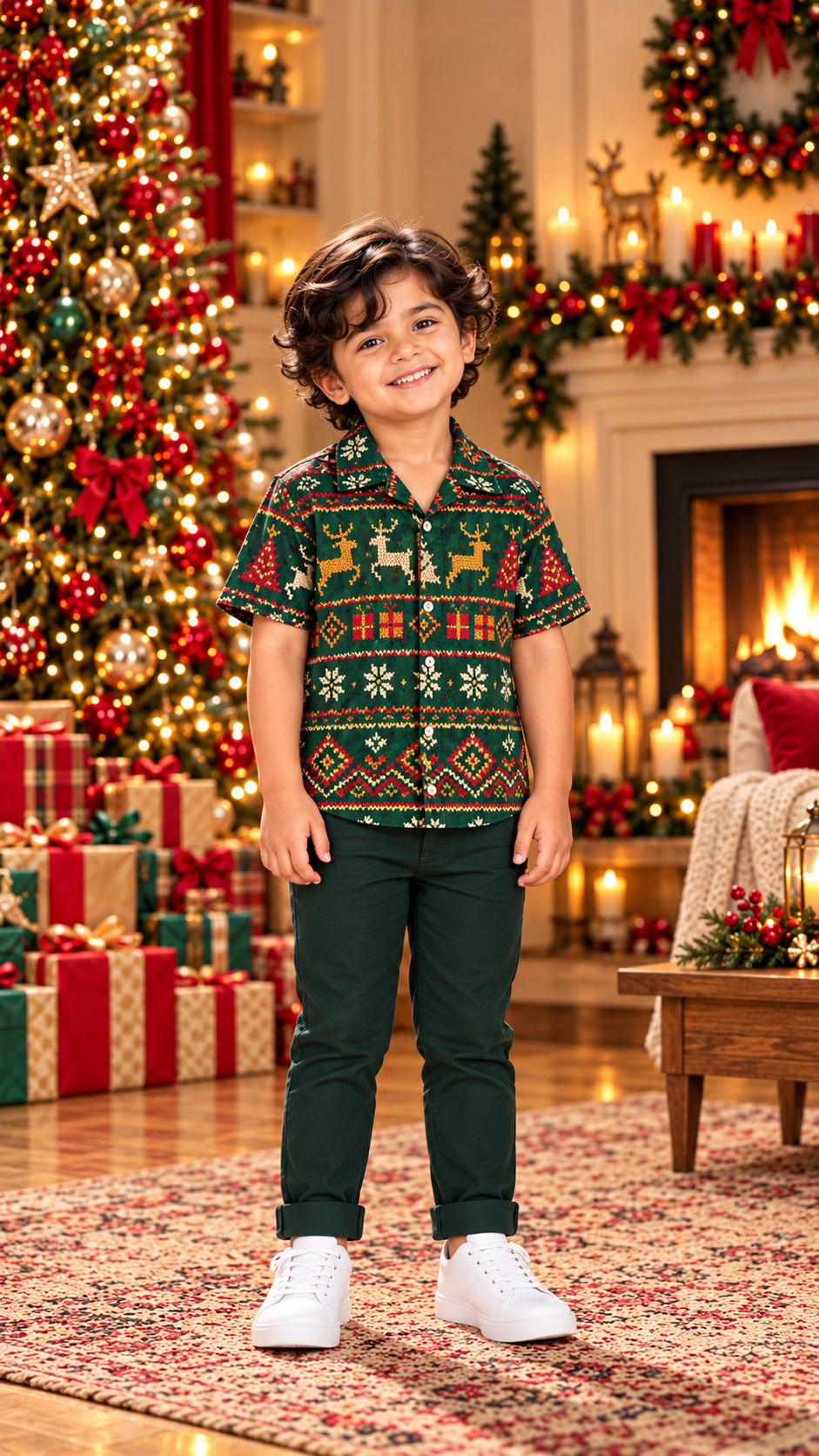 Evergreen Nordic Reindeer & Fair Isle Christmas Print Shirt