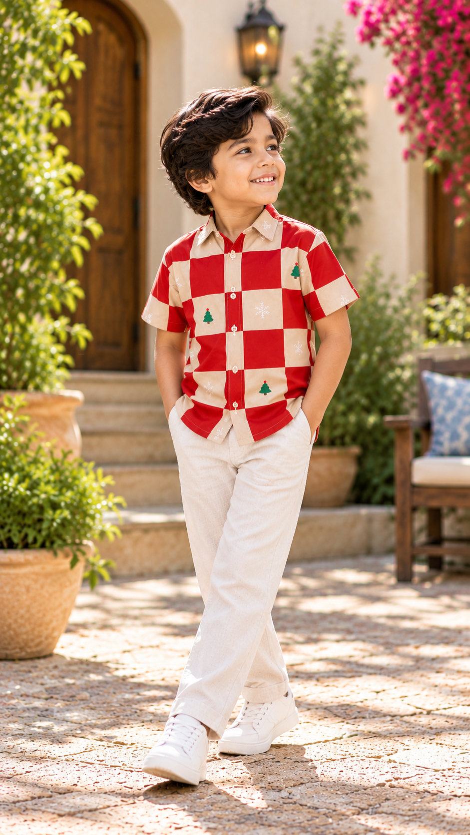 Christmas Red Checkered Printed Shirt – Red & Cream