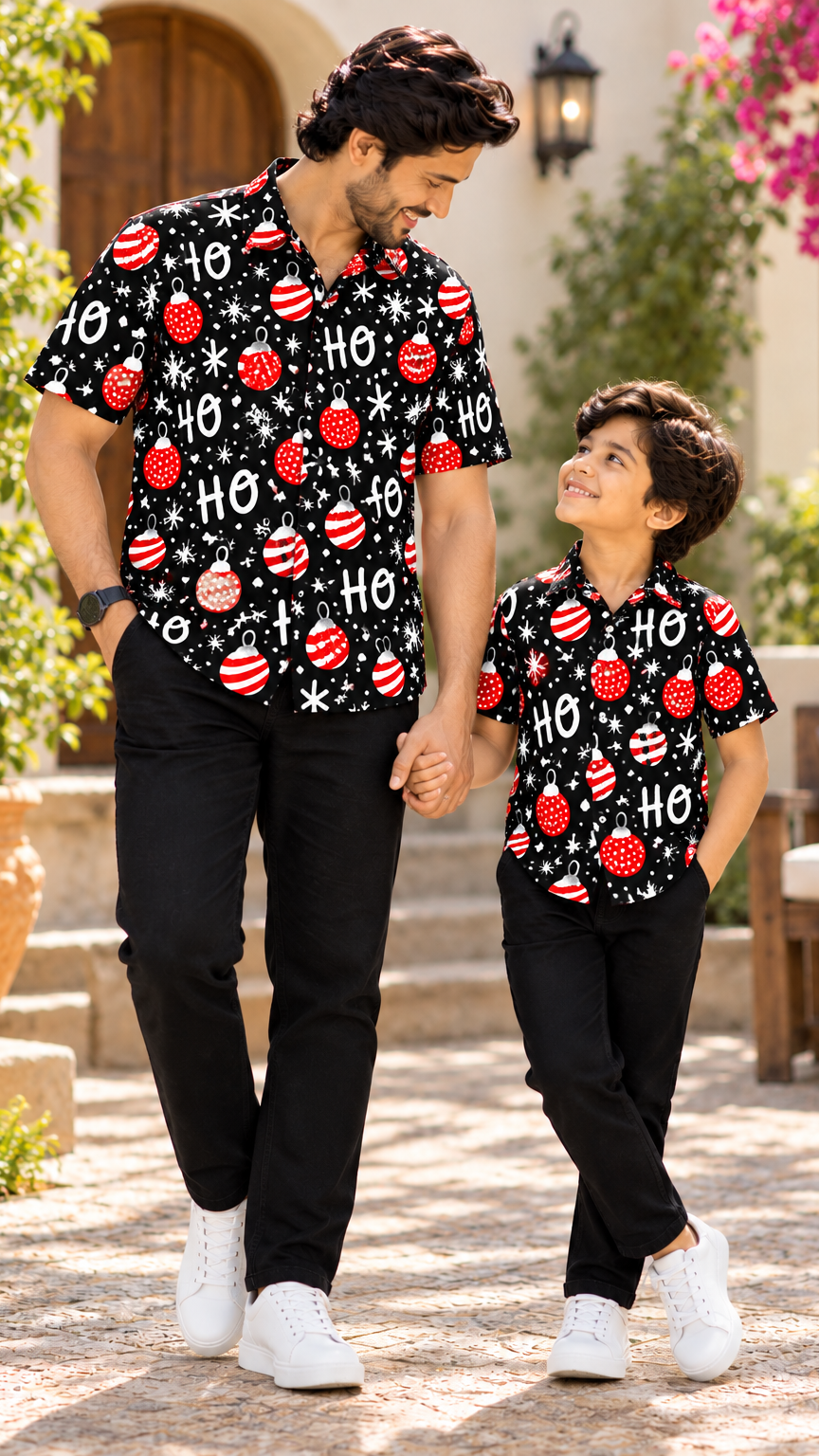 Ho Ho Christmas Ornament Printed Shirt – Black