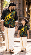 Black Krishna Flute & Peacock Feather Artistic Print Premium Shirt