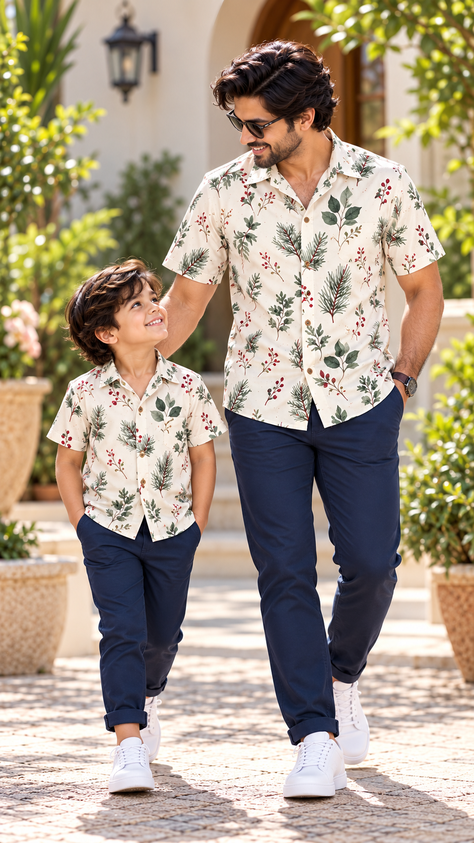 Cream Greenery & Red Berry Christmas Print Shirt