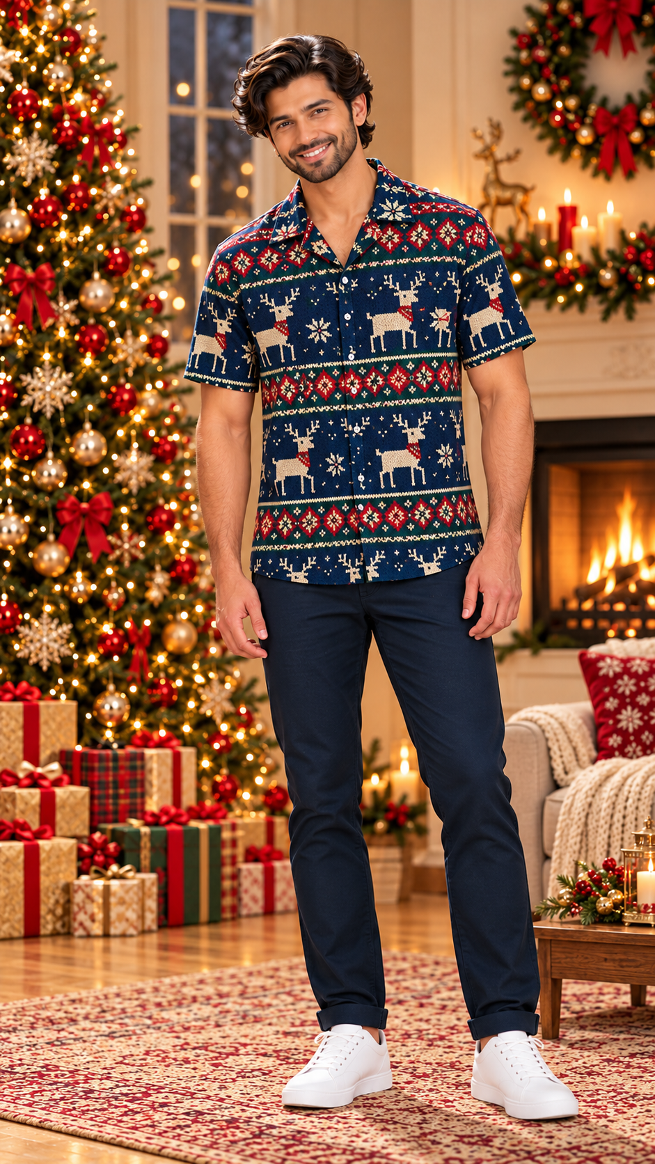 Nordic Snowflake & Fair Isle Christmas Print Shirt