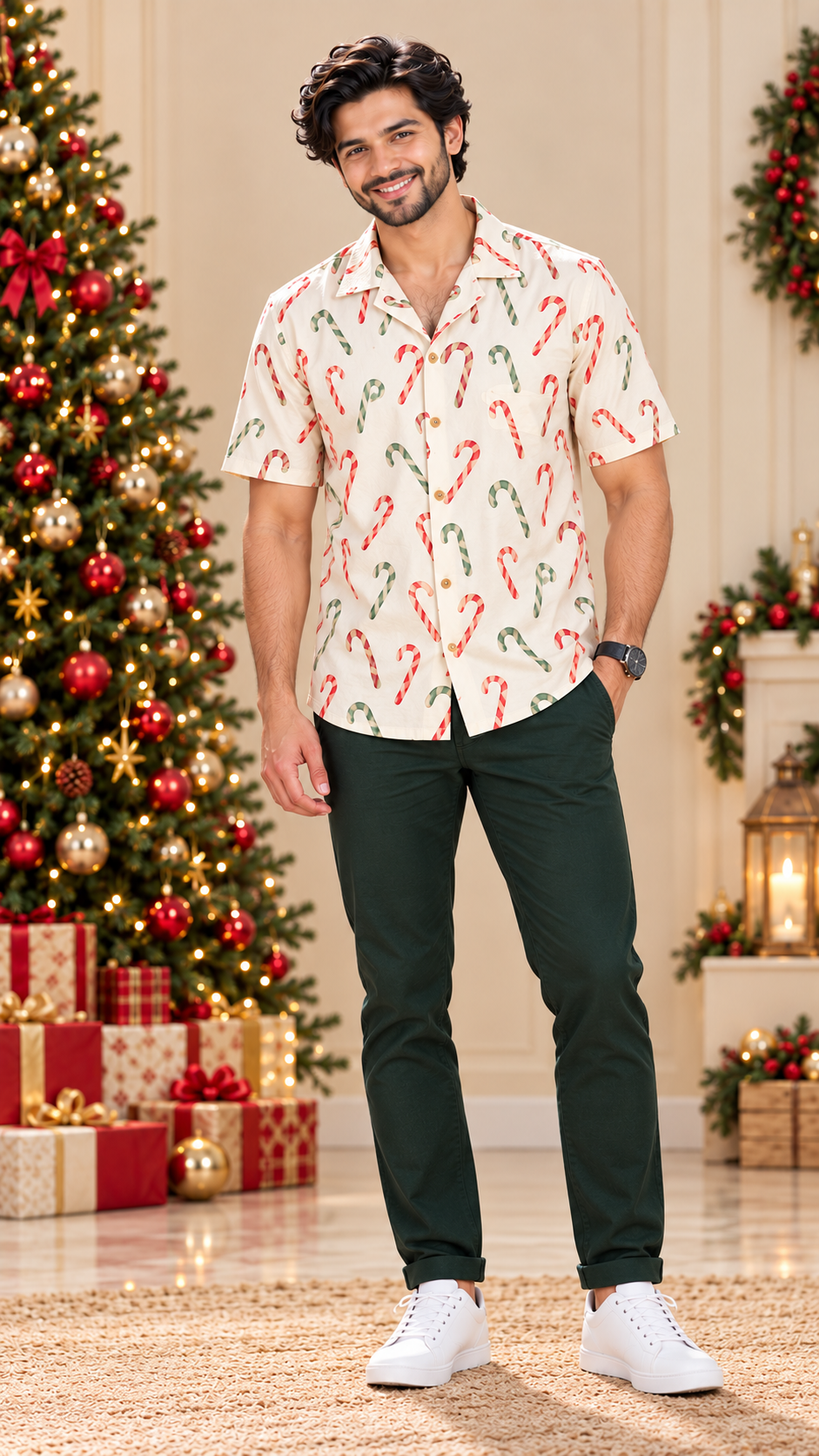 Red & Green Candy Cane Matching Father & Son Christmas Shirts