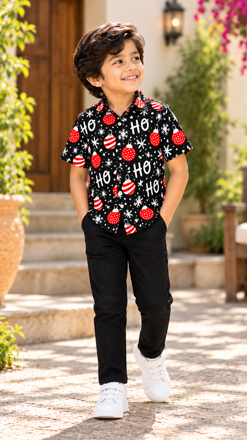 Ho Ho Christmas Ornament Printed Shirt – Black