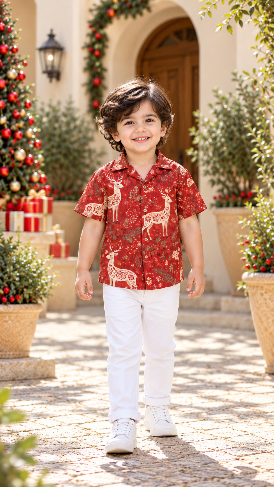 Red Reindeer Christmas Matching Father & Son Shirts