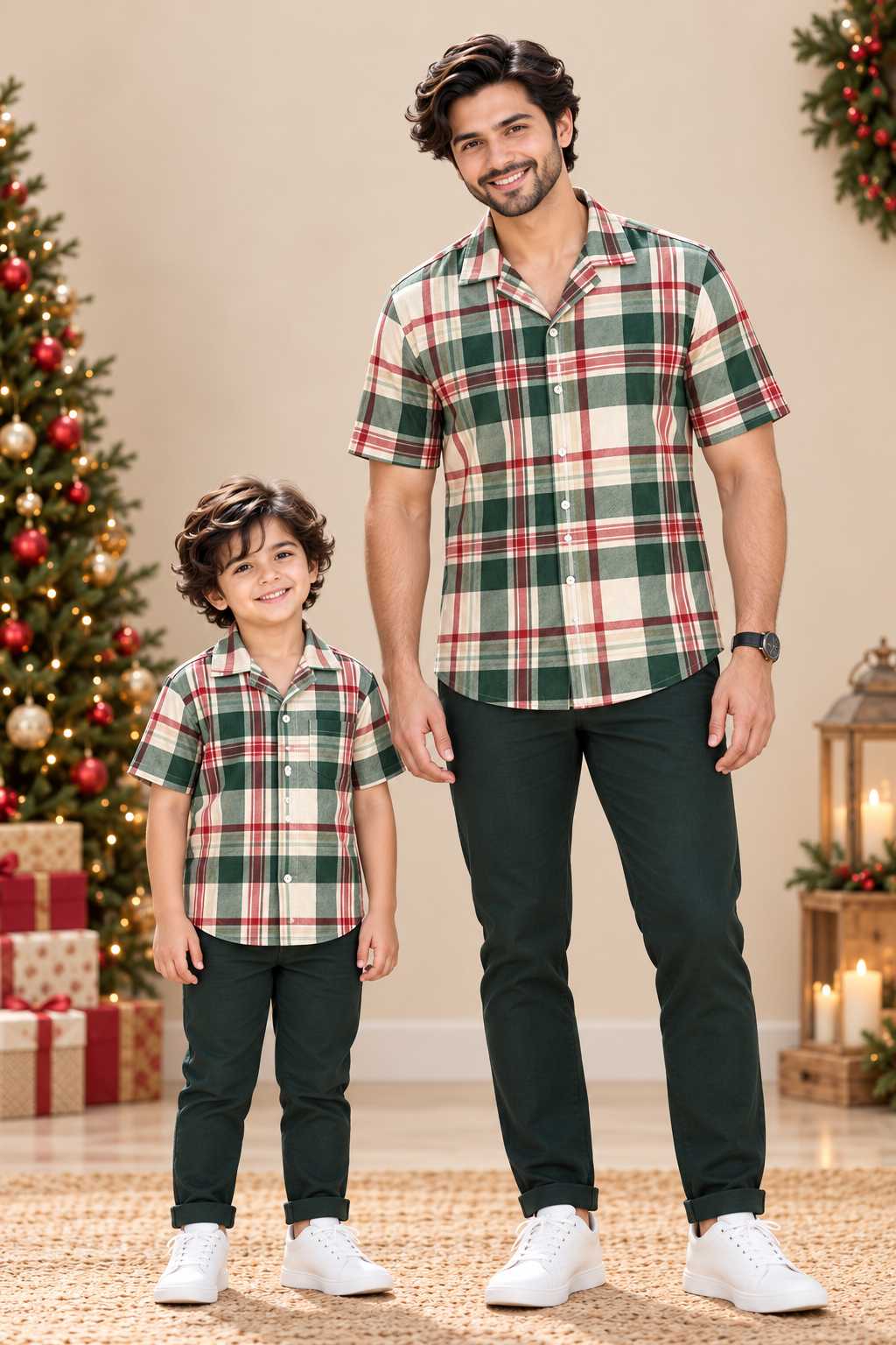 Classic Christmas Plaid Matching Father & Son Shirts