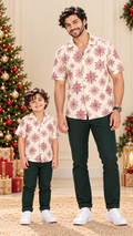 Red Snowflake Print Matching Father & Son Christmas Shirts