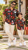 Merry Vibes Christmas Doodle Printed Shirt – Black