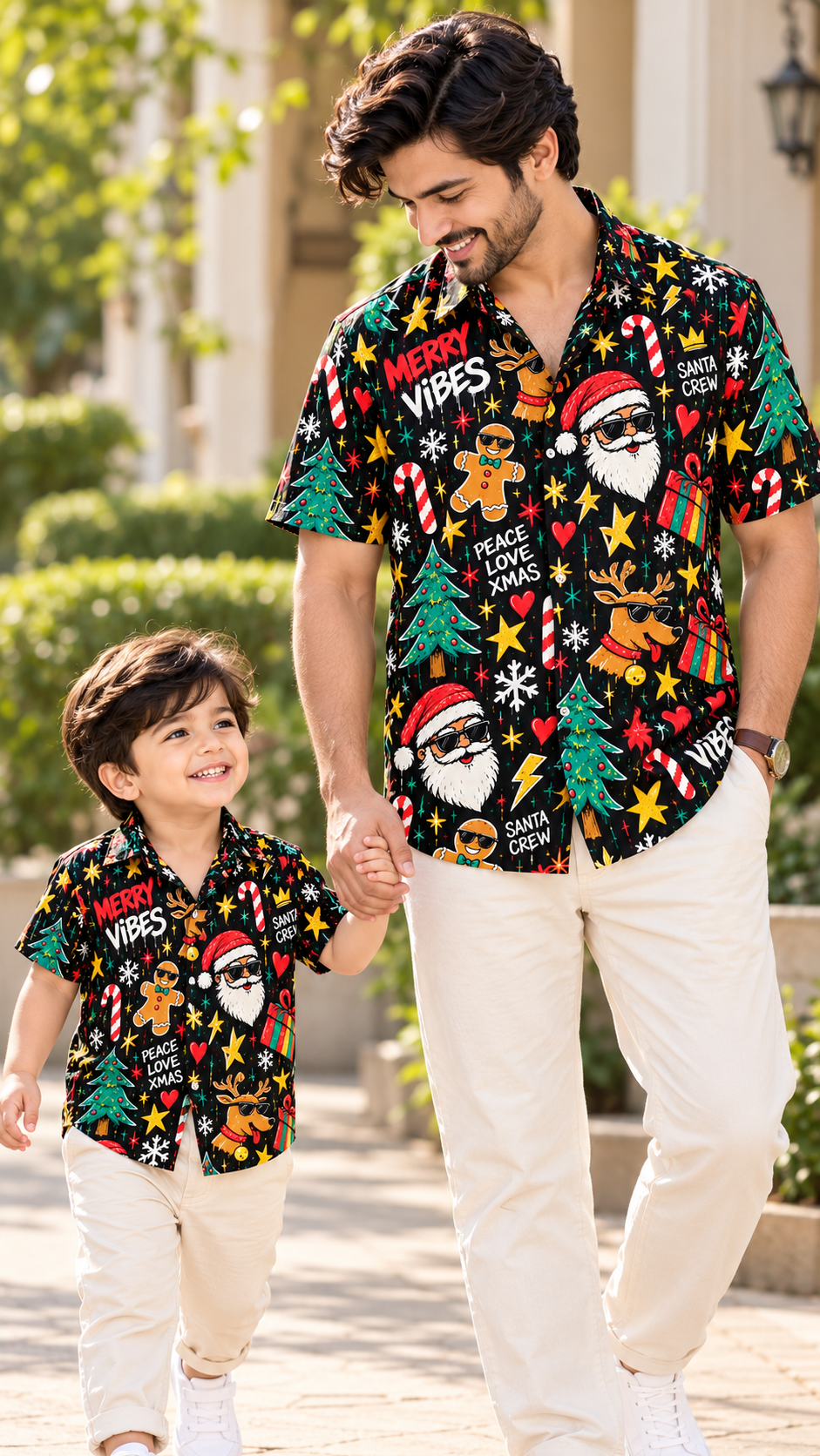 Merry Vibes Funky Christmas Printed Shirt – Black