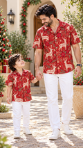Red Reindeer Christmas Matching Father & Son Shirts