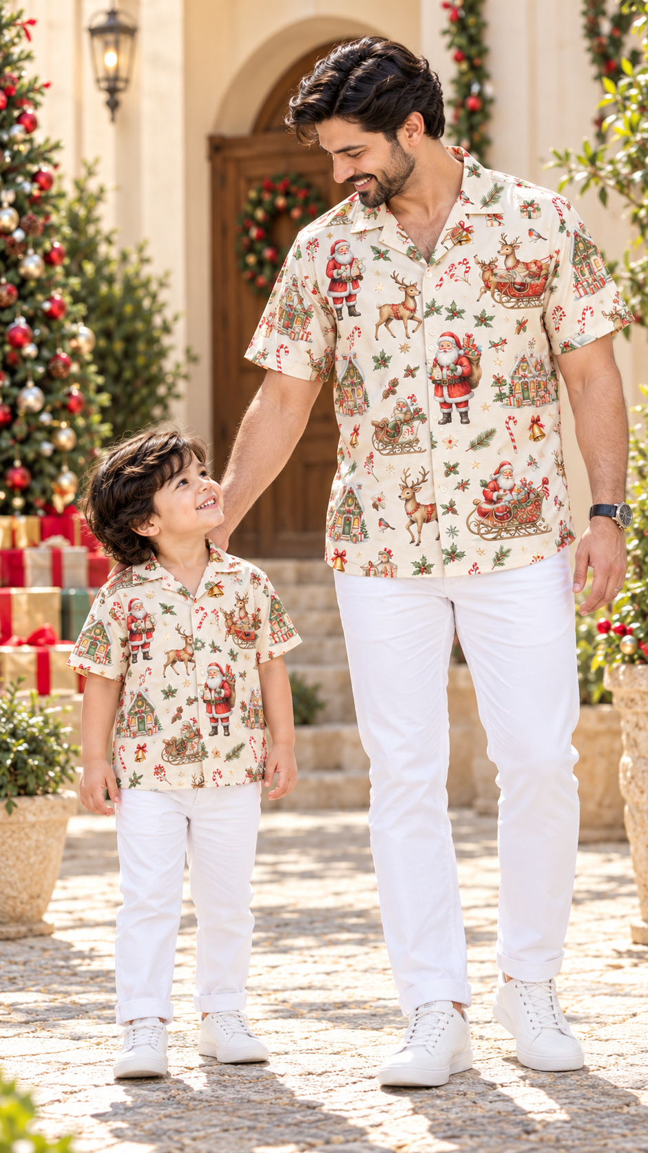 Santa & Reindeer Christmas Matching Father & Son Shirts