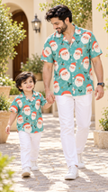 Teal Blue Santa Claus Face Print Shirt