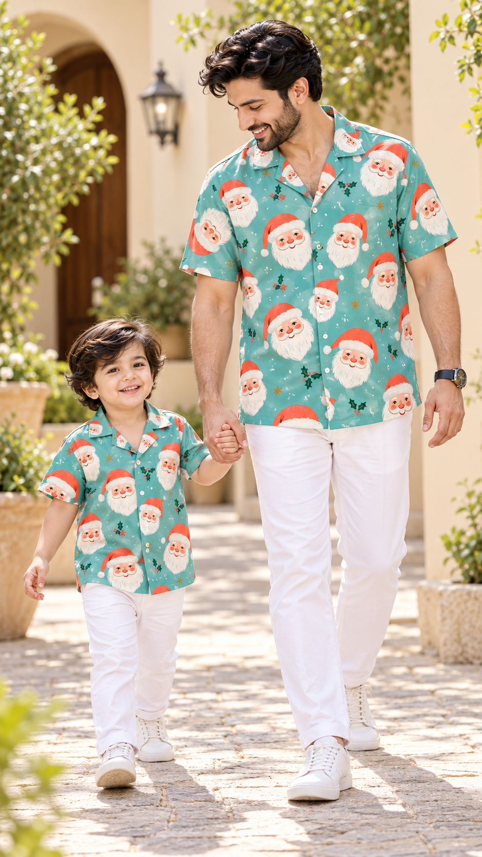 Teal Blue Santa Claus Face Print Shirt