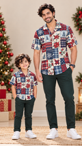 Christmas Patchwork Print Matching Father & Son Shirts