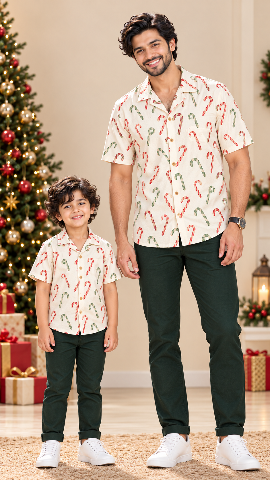 Red & Green Candy Cane Matching Father & Son Christmas Shirts