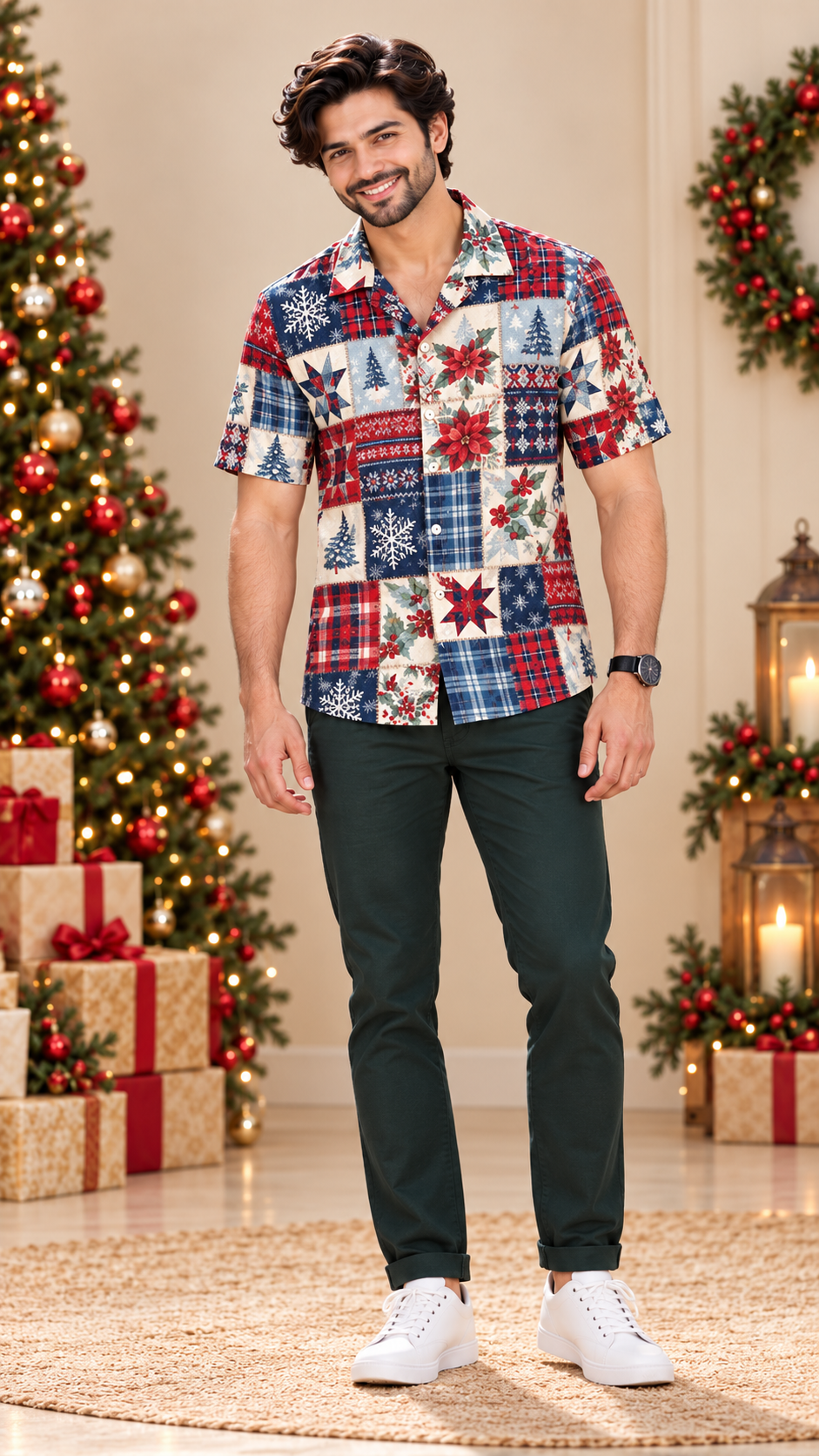 Christmas Patchwork Print Matching Father & Son Shirts