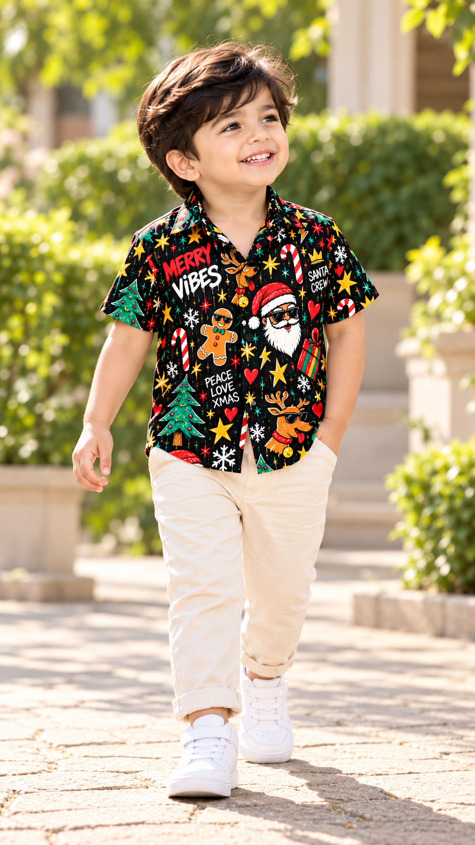 Merry Vibes Funky Christmas Printed Shirt – Black