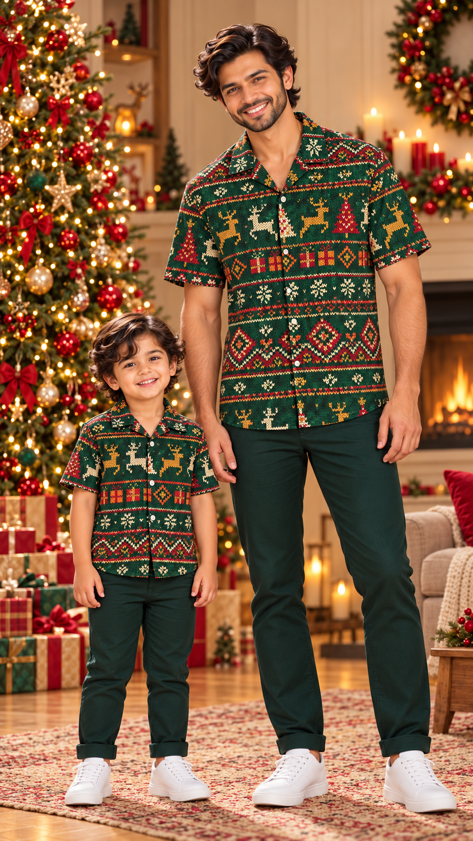 Evergreen Nordic Reindeer & Fair Isle Christmas Print Shirt