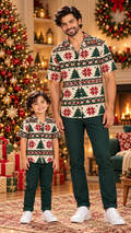 Nordic Christmas Tree & Snowflake Print Matching Father & Son Shirts