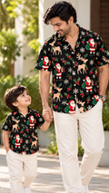 Santa & Reindeer Christmas Printed Shirt – Black