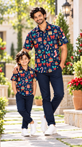Navy Blue Christmas Ornaments & Festive Icons Print Shirt