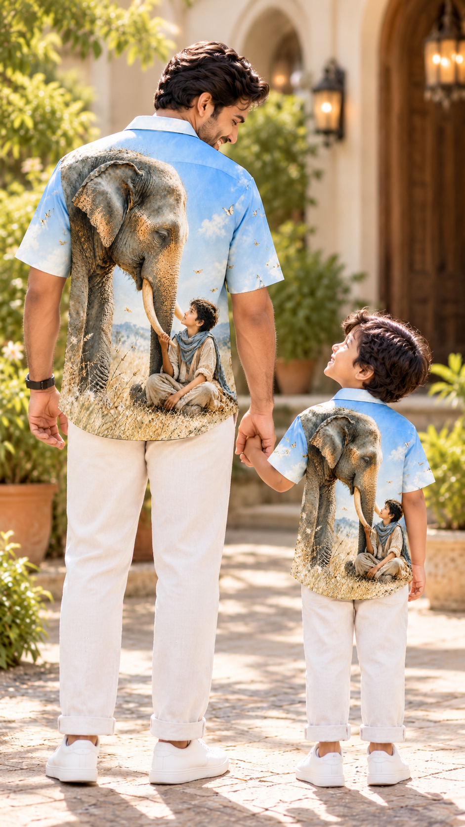 Sky Blue Elephant & Boy Nature Story Premium Shirt