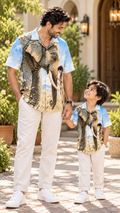 Sky Blue Elephant & Boy Nature Story Premium Shirt