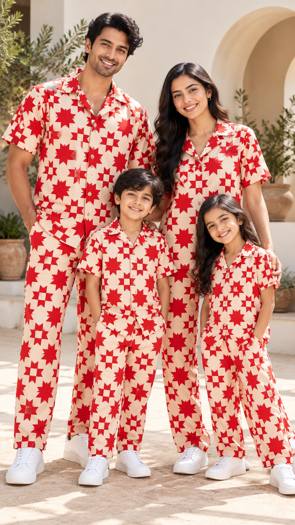 Ivory Red Geometric Star Family Co-Ord Set