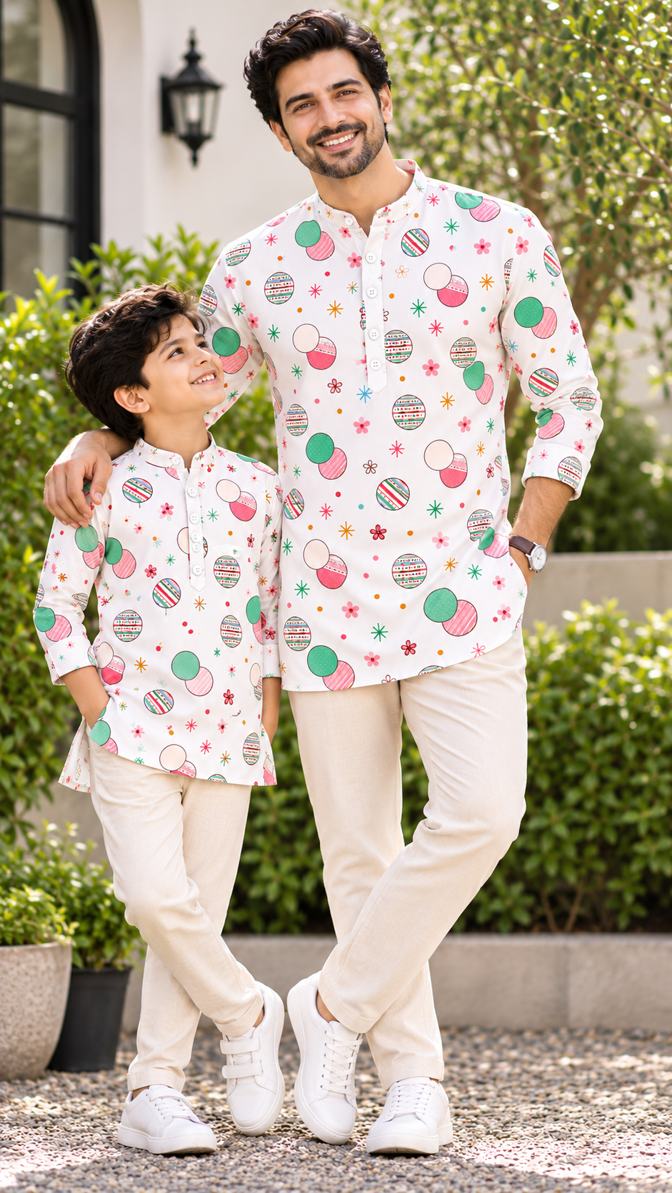 Premium White Pastel Christmas Bauble Print Kurta