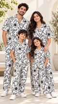 White Black Floral Family Co-Ord Set