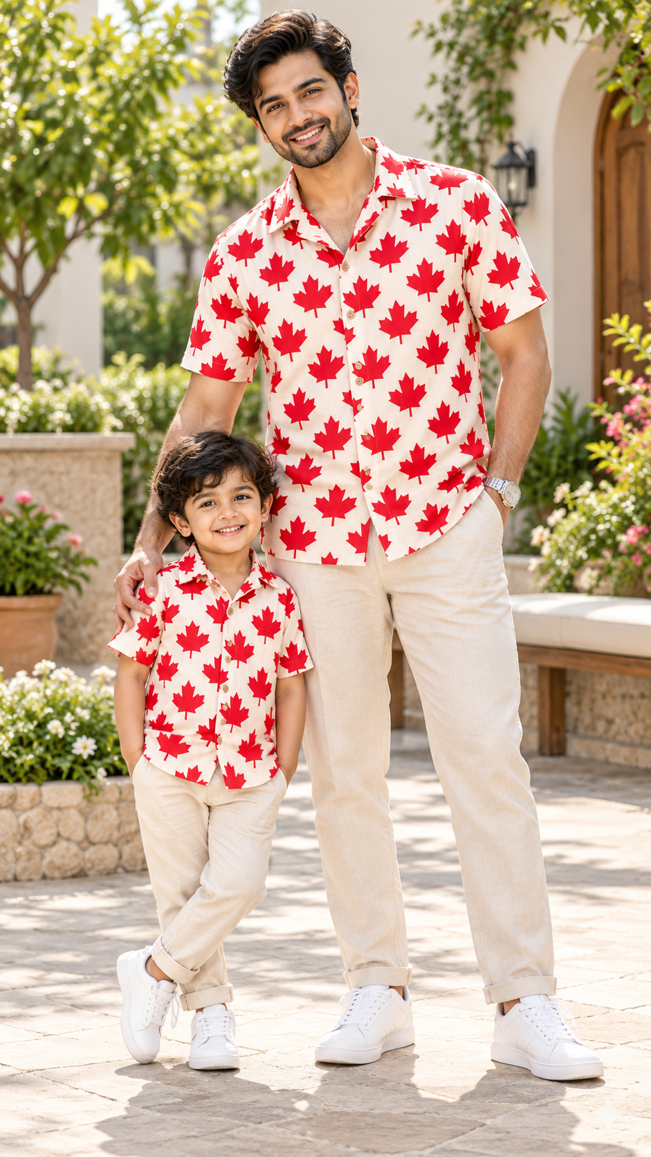 Red Maple Leaf Printed Shirt – Cream
