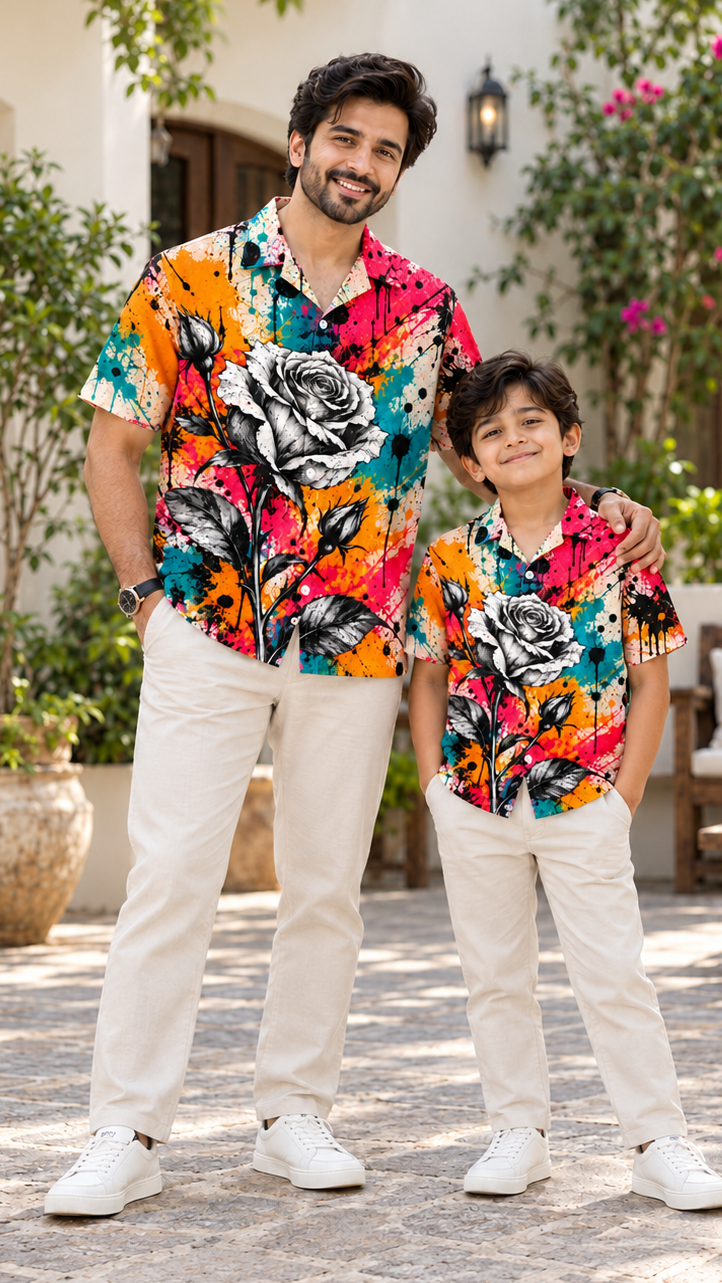 Multicolour Rose Splash Art Print Premium Shirt