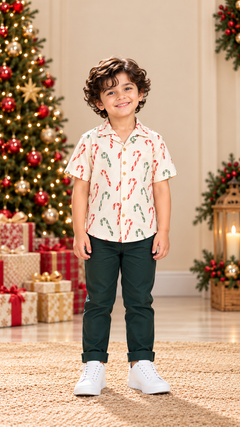 Red & Green Candy Cane Matching Father & Son Christmas Shirts