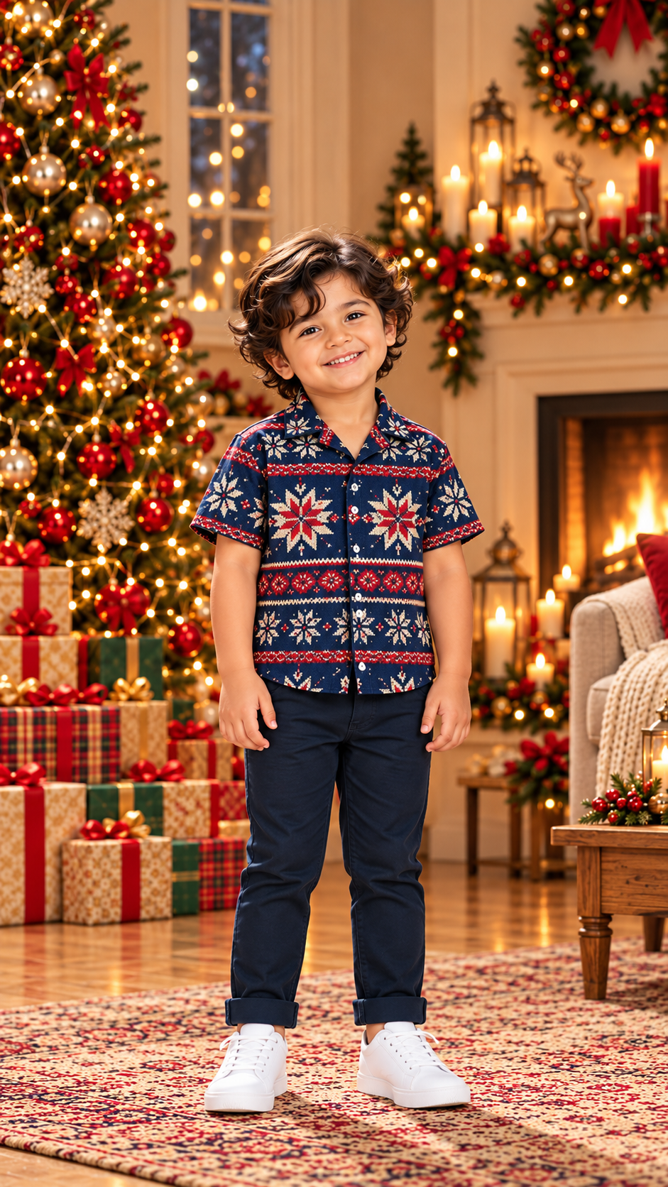 Nordic Snowflake & Fair Isle Christmas Print Shirt