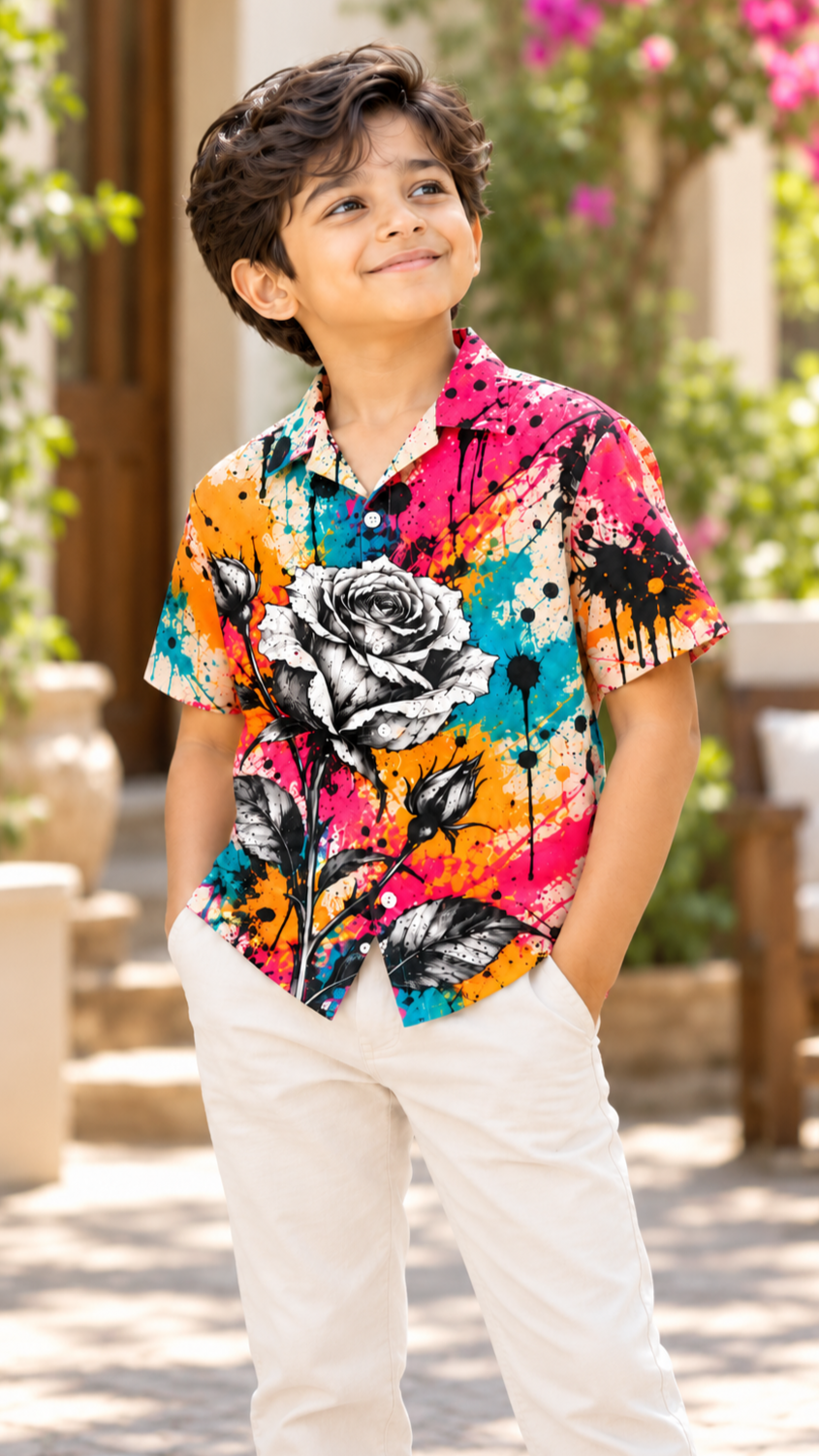 Multicolour Rose Splash Art Print Premium Shirt