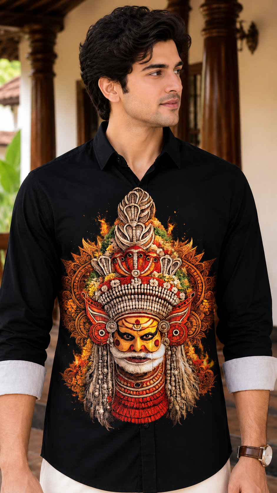 Muthappan Face Portrait Art Premium Shirt