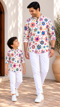 White Multicolour Abstract Paint Splash Print Kurta